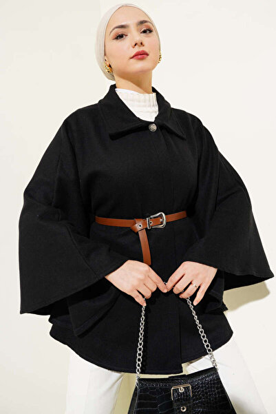 VOLT CLOTHİNG Shirt Collar Belted Cashmere Poncho