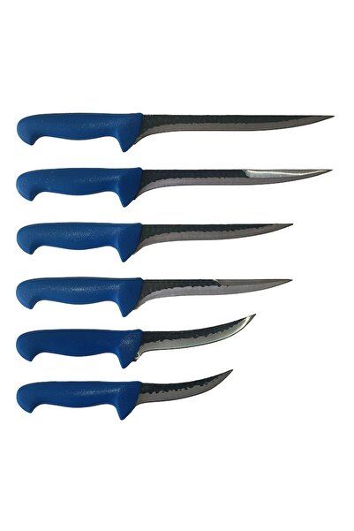 RABY Set of 6 Professional Butcher Knives — 2x25cm, 2x20cm Stab, 2xCurved Fillet (Carbon Steel)