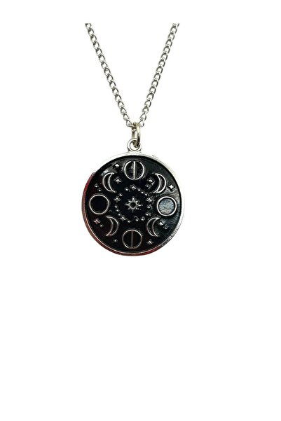 Herşey Nota Unisex Necklace with Moon Phases Figure – Mystic, Spiritual and Astronomy Design with 60 cm Chain