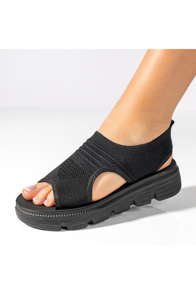 Modlet.ro Women's black thick-sole perforated sandals MOD11372