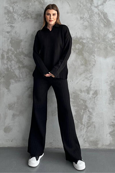 macharel jeans Women's Polo Neck Knitwear Set Pants/Sweater