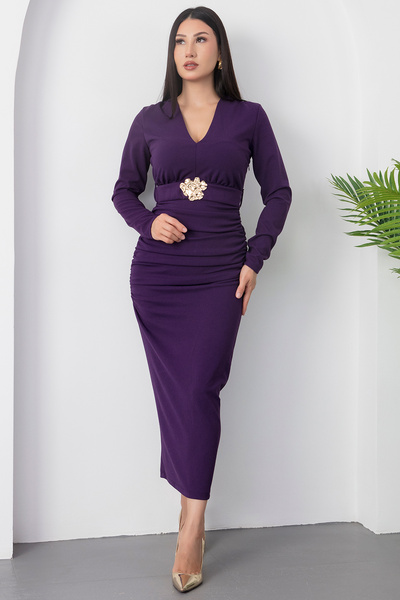 PULLIMM Rochie cu decolteu în V cu curea cu volană NY3021