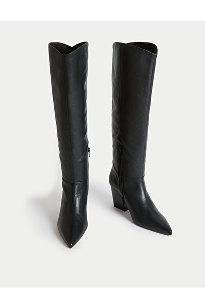 Marks & Spencer Deri Siyah Topuklu Çizme