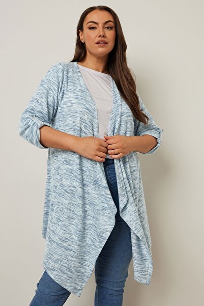 Stil Diva Plus Size Long Sleeve Open Front Asymmetrical Cutout Slim Cardigan 304057