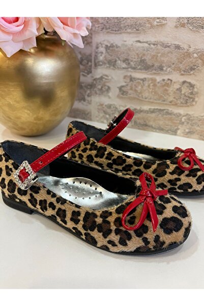 ROSE SHOES KİDS Leopard Feather Shiny Stone Ballerinas
