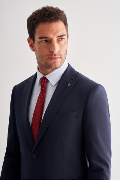 İmza Lacivert Kılıç Yaka Tam Astar 6 Drop Slim Fit Takım Elbise 1001255157