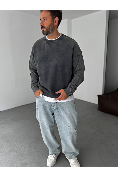 BYBASICMAN Antrasit Basic Yıkamalı Sweatshirt PM-10