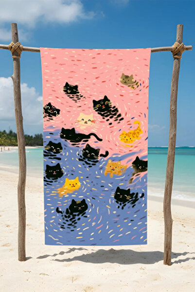BETHA Floating Cats Cotton Beach Towel – Patterned Design – 75X150 cm