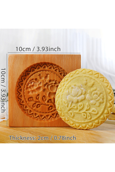 Choice1 قالب بسكويت خشبي من قطعة واحدة بنقوش زهور، قطاعة بسكويت ثلاثية الأبعا...