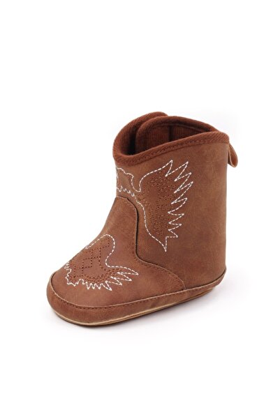 Superbaby Baby booties, brown, cowboy style, with wing embroidery