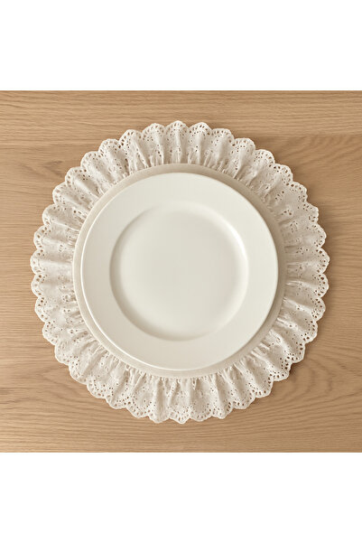 Belomia Home Collection Кръгла американска сервизна чиния с ленен фестун, 1 брой