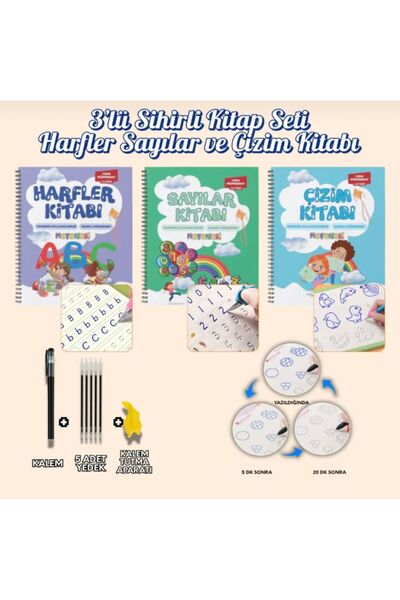 motossori 3'lü Yazmayı,Çizmeyi ve Sayıları Öğreten Kabartmalı Sihirli Kitap
