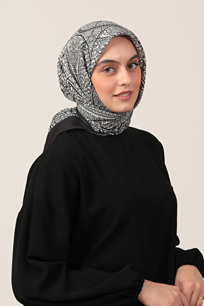 ipekistanbul Eșarfă din mătase de bumbac - model de iederă - alb-negru