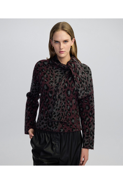 MISS IPEKYOL Leopar jakarlı bağlamalı triko
