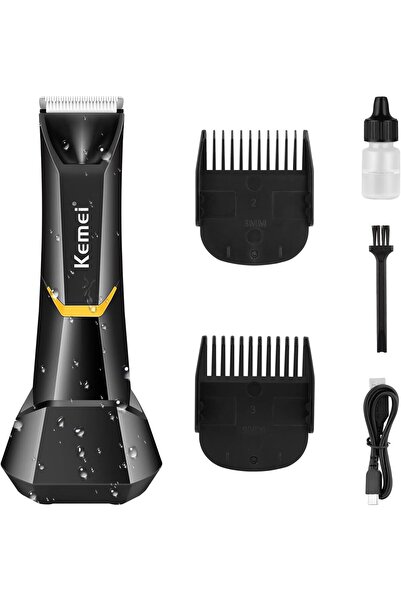 Kemei Black Body Hair Trimmer for Men, Ceramic Blade Pubic Hair Trimmer, Elec...
