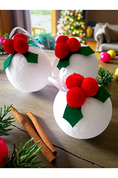 Armada 3 τεμάχια χριστουγεννιάτικο στολίδι για χριστουγεννιάτικο δέντρο σε σχήμα χιονόμπαλας με λουλουδάτο πομπόμ, λευκό (7 εκ.)