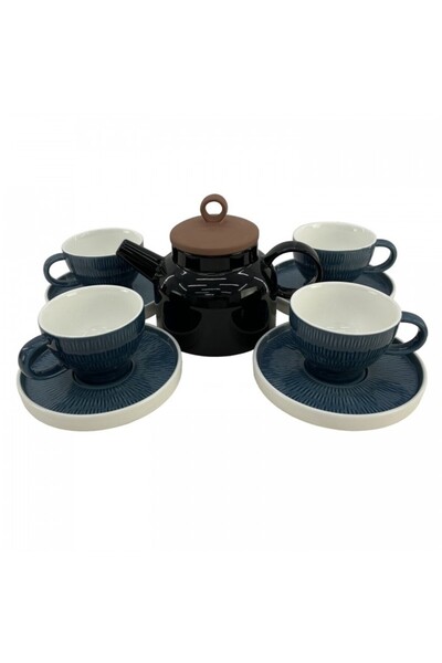 Culinaro Set serviciu ceai HELLA STEEL BLUE, ceainic 820ml, 4 cesti 200ml cu farfurioare culoare albastra