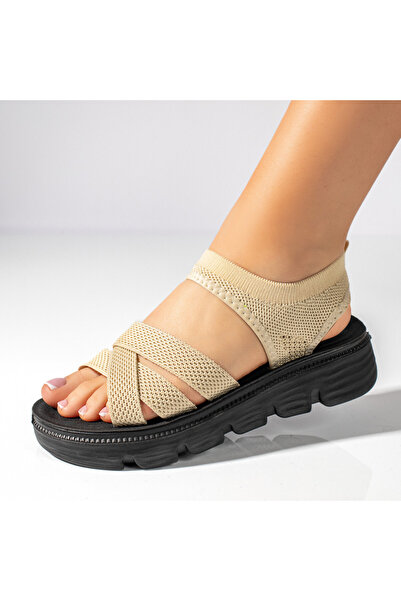 Modlet.ro Γυναικεία μπεζ σανδάλια με παχιά σόλα και ελαστικό λουράκι MOD11369