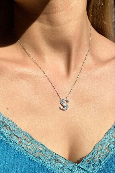 Spossy Silver Jewelry Baget Taşlı S Harfi Kolye