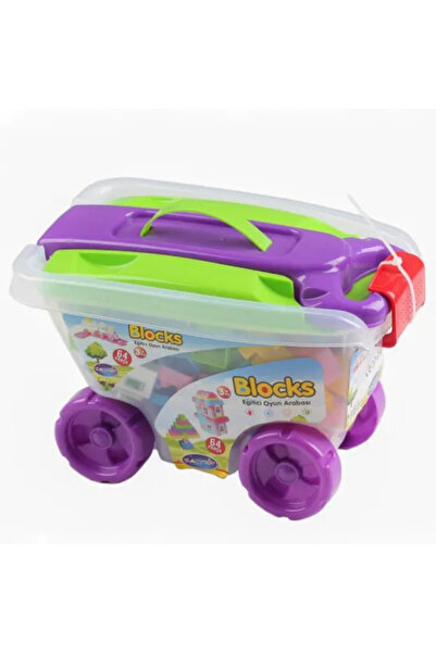 abnturk Yüksek Kalite Çekmeli Vagon Arabalı Yapı Oyuncak Tren Renkli 64 Parça...