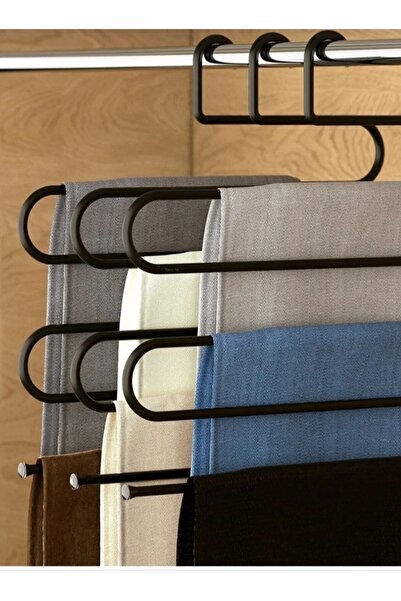 Acarlar Ticaret 5 Adet siyah 5 Bölmeli Metal Elbise Askısı - Giysi Pantalon E...