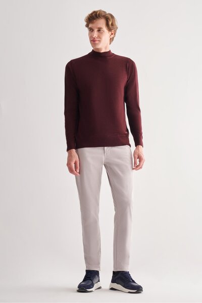 İmza Burgundy Half Turtleneck Pocketless Comfort Fit Classic Cotton Knitwear Sweater 1012255001
