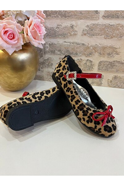 ROSE SHOES KİDS Leopard Feather Shiny Stone Ballerinas