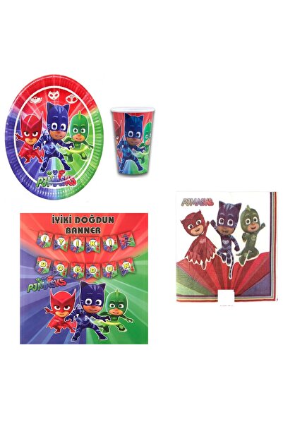 alpmodel Pj Maskeliler Pjmaskeliler Set de petrecere Farfurie Pahar Banner Șervețel