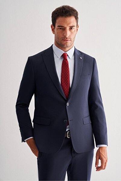 İmza Lacivert Kılıç Yaka Tam Astar 6 Drop Slim Fit Takım Elbise 1001255157