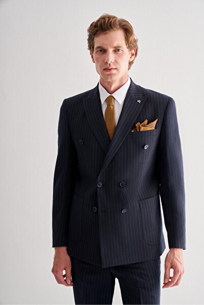 İmza بدلة ذات ياقة سيفية باللون الأزرق الداكن وبطانة كاملة 6 دروب سليم فيت مر...