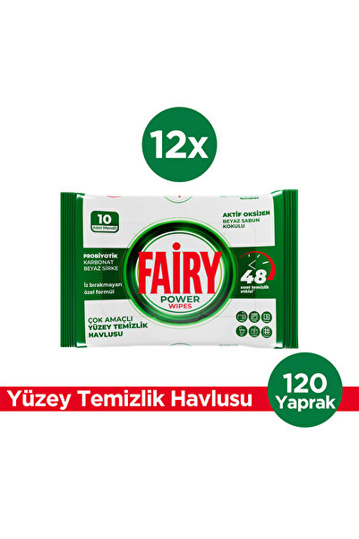Fairy Yüzey Temizleme Mendili Beyaz Sabun 10 Yaprak 12 Adet | Beyaz Sirke Karbonat