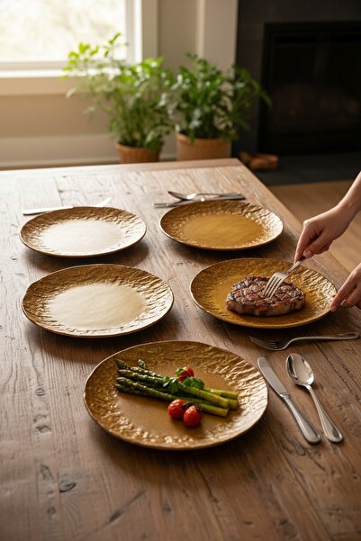 İREA PORSELEN Wood Savana 25 cm Porcelain Serving Plate 6 Pieces