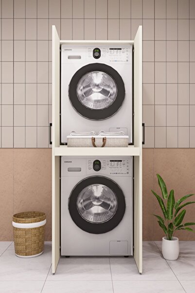 DEMİRBAL MOBİLYA Mdf Çamaşır Makinesi Kurutma Makinesi Dolabı Çekmeceli Kapak...