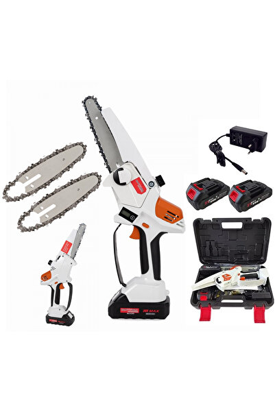 MXM *Cel mai mic preț* Ferăstrău mini Edon Professional, 2 baterii, 48 V, 8Ah, 2 lanțuri, rezervor de ulei, afișaj LED,