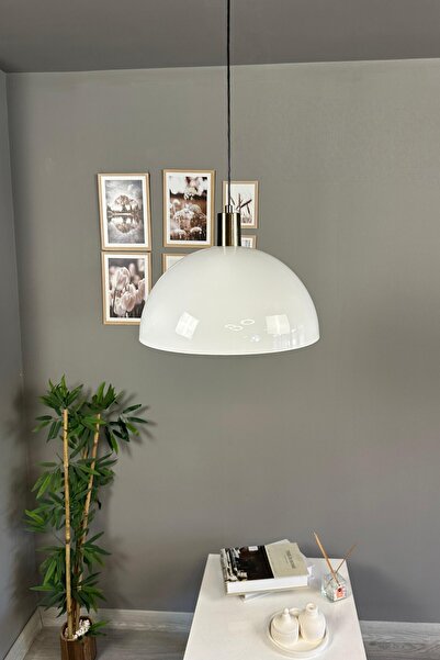 Bamyum Linate Beyaz Kalın Eskitme Başlık Avize Tekli Sarkıt Salon Kuaför Dekoratif Aydınlatma