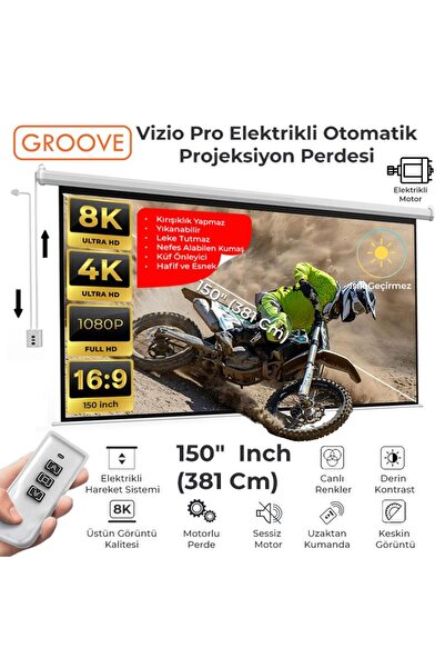 Groove Vizio Pro 150¨ Inch Blackout Işık Geçirmez Elektrikli Otomatik Kumanda...