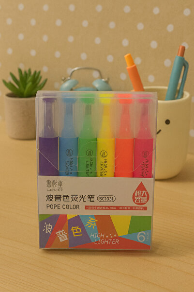 NaSaDAN Pope Color Fosforlu Kalem 6’lı Set – Canlı Renk Pastel Highlighter Ma...