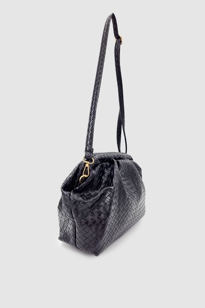 Wuclo Arvia Knitted Pattern Soft Formed Adjustable Cross Strap Handbag Black