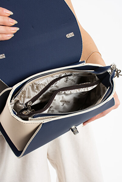H&D COLLECTİON Polo Of Colors Синя Крем з кришкою Ручна та довга сумочка на ремінці для жінок Комплект гаманця
