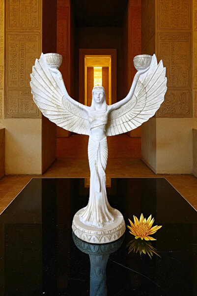 ay hediyelik Isis Heykel Şamdanlık ve Mumluk - Dekoratif Polyester 23x30 cm