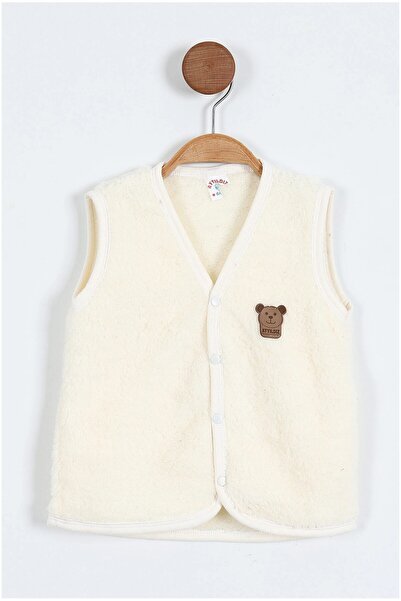 BEBENAZ Welsoftlu önden çıtçıtlı ayıcık armalı bebek peluş yelek