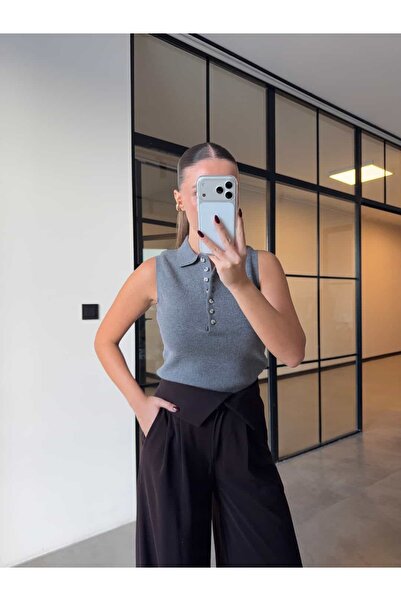 BB Bensu Buyruk Polo Neck Buttoned Anthracite Knitwear