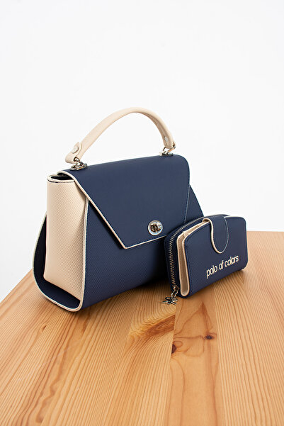 H&D COLLECTİON Polo Of Colors Синя Крем з кришкою Ручна та довга сумочка на ремінці для жінок Комплект гаманця