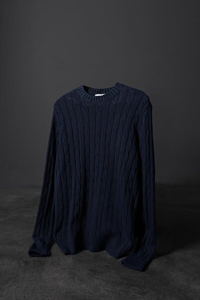 Slatra Ανδρικό πουλόβερ με μοτίβο πλεξούδας με λαιμόκοψη μεγάλου μεγέθους