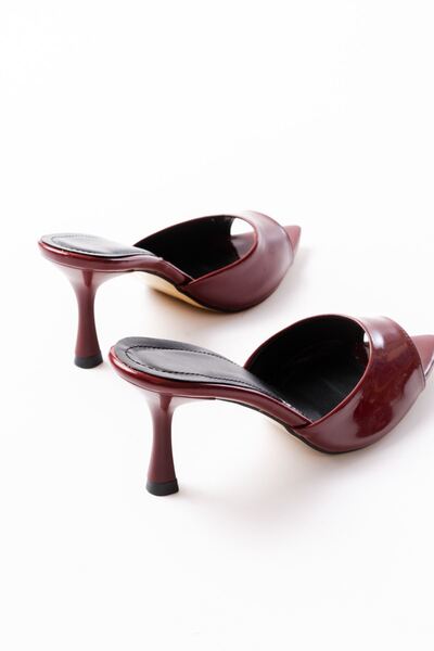 Budi 716 Burgundy Patent Leather Pointed Toe Heeled Women's Slippers
