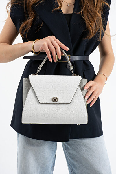 H&D COLLECTİON Polo of Colors White Gray Cover Women's Bag Wallet Set with Hand and Long Shoulder Strap