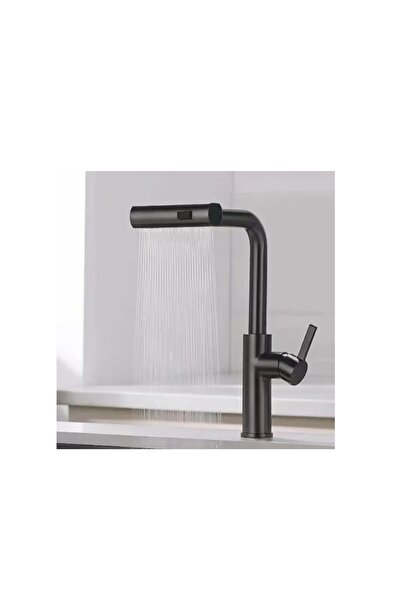 Trendy's Baterie pentru bucătărie, cu pipă mobilă și perlator extractabil cu două funcții, finisaj negru