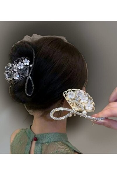 Efna Store مشبك معدني على شكل مروحة مزين بحجر الزركون على شكل زهرة، مقاس 11.5 سم