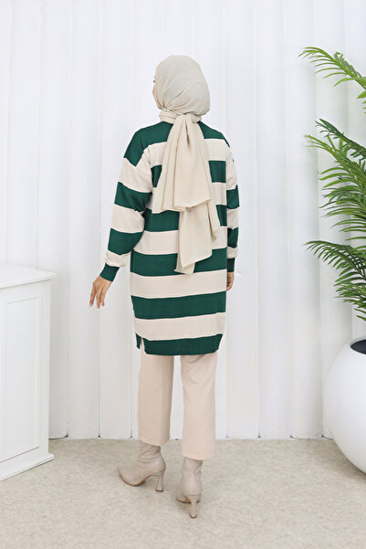 benguen Striped Long Mercerized Cardigan N3217 Emerald Green