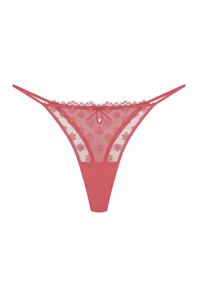 ESOTIQ Chiloți drăguți pentru femei, tanga, din plasă, cu flori brodate și volane florale | Bloomy